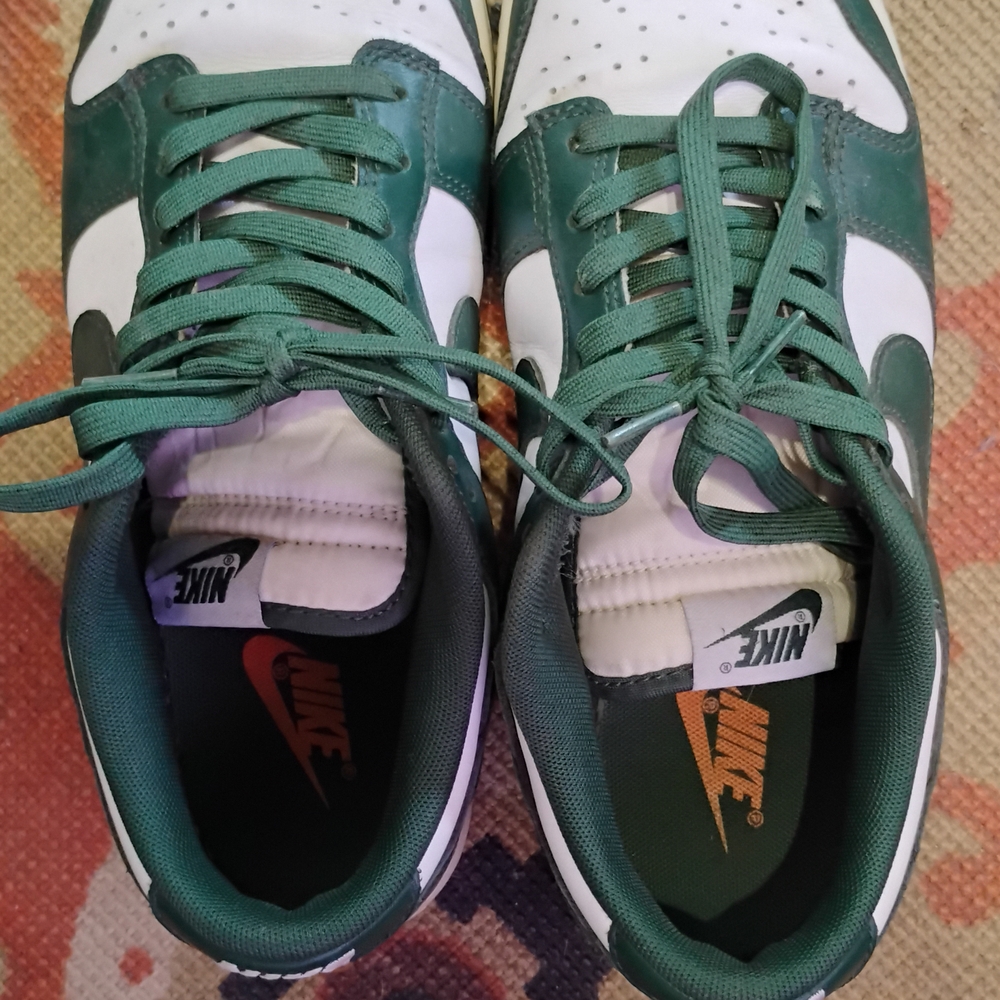 Vintage Nike Dunk Low Forest Green and White Athletic Shoes